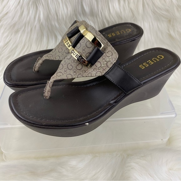 GUESS LOGO WEDGE SANDALS THONG SLIP ON SHOES SIZE 8 - Picture 2 of 11